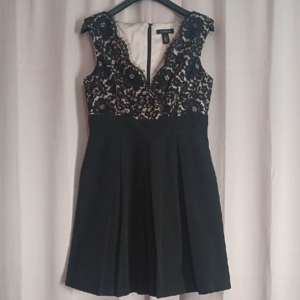 White House Black Market Black and Nude Lace Fit-and-Flare Mini Dress